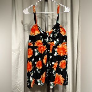 Tropical Tangerine Floral Mix Bra Tankini Top